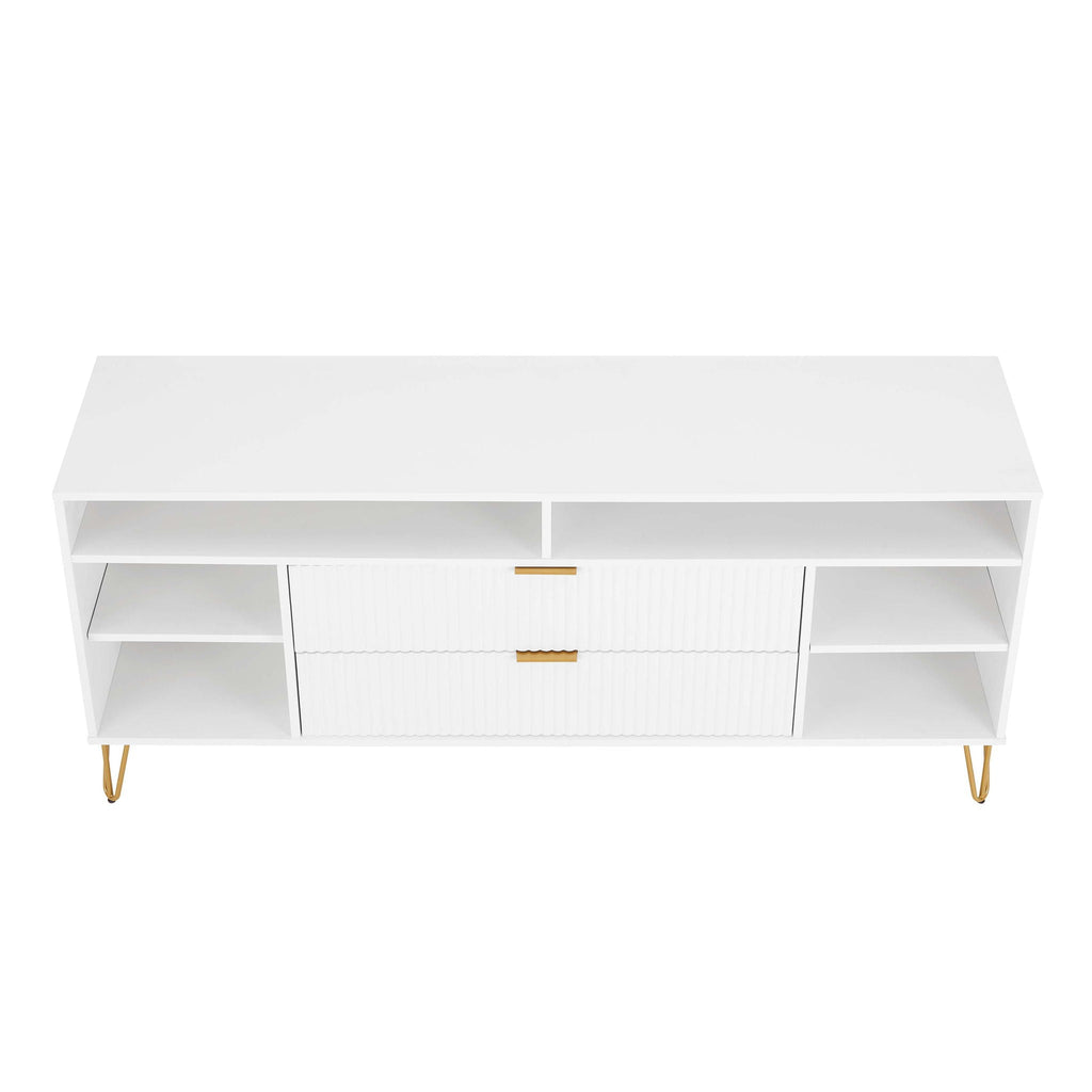Fluted TV Stand with Storage and Metal Legs - Multiple Colors