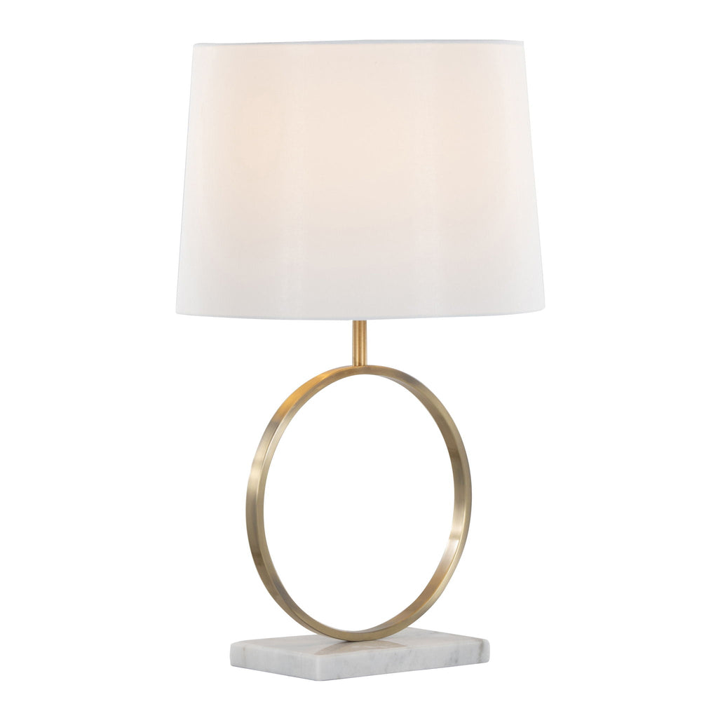 Contemporary Table Lamp with Marble Base and Linen Shade - White / Gold