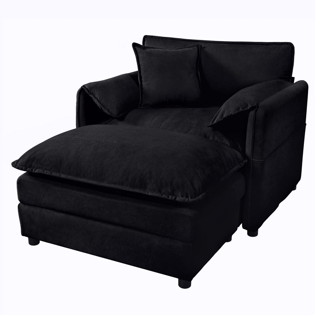 Oversized Chair & Ottoman with Soft Upholstery - Blue or Black