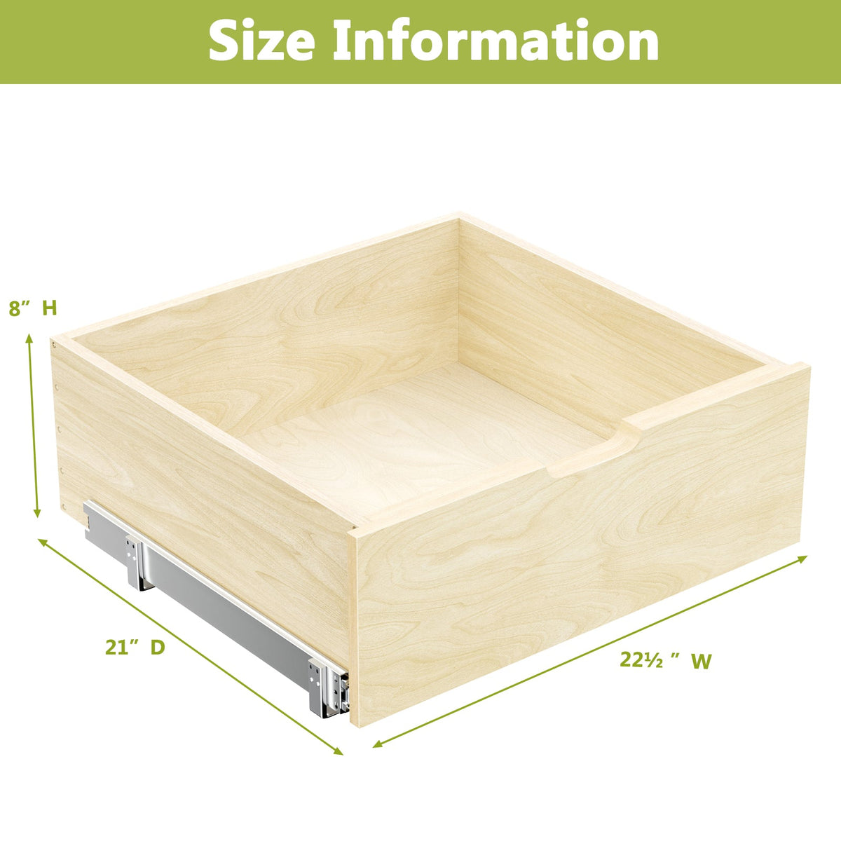 Wood Pull-Out Cabinet Drawer, 22.5 × 21 × 8 in