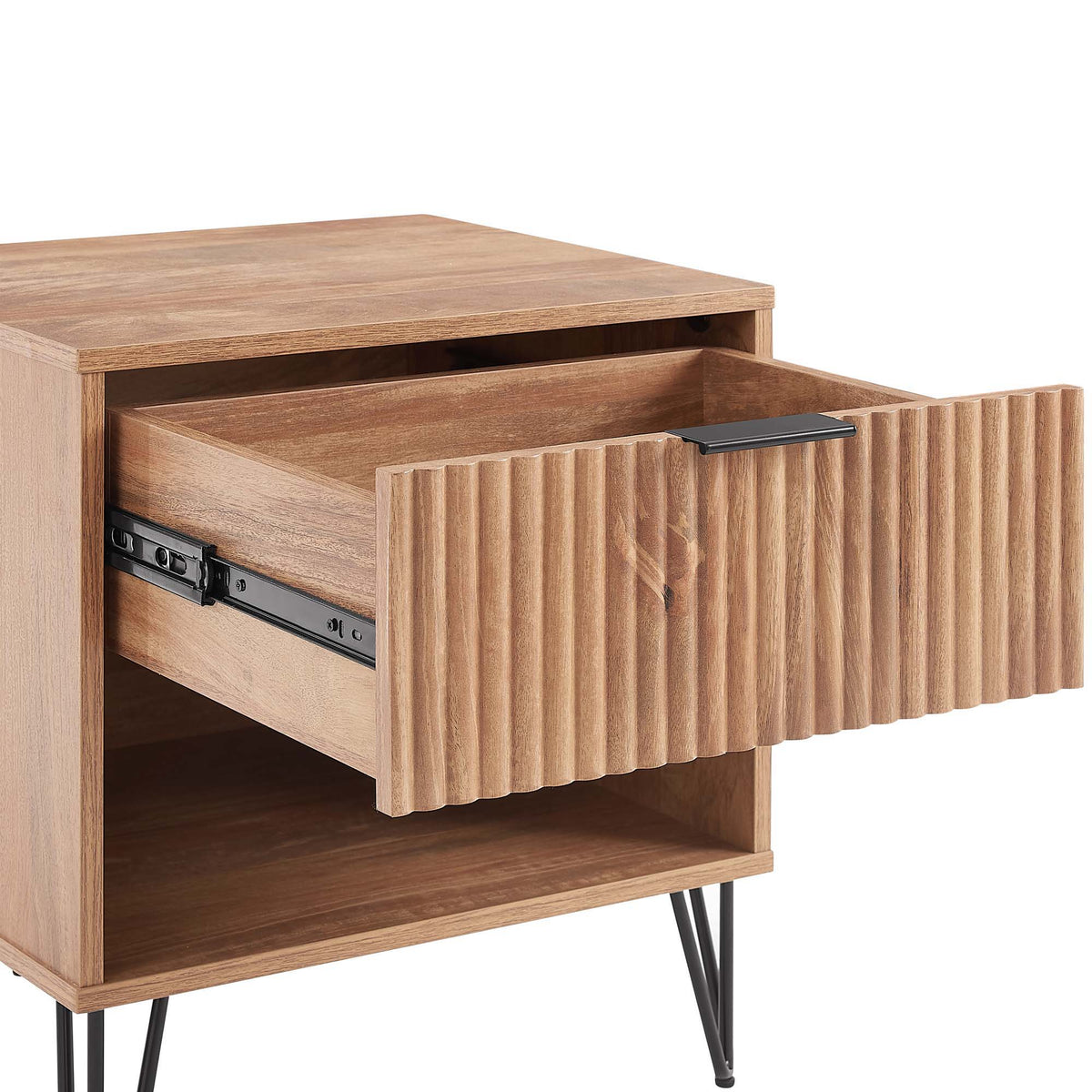 Modern Nightstand with Fluted Drawer and Metal Handles - Multiple Colors