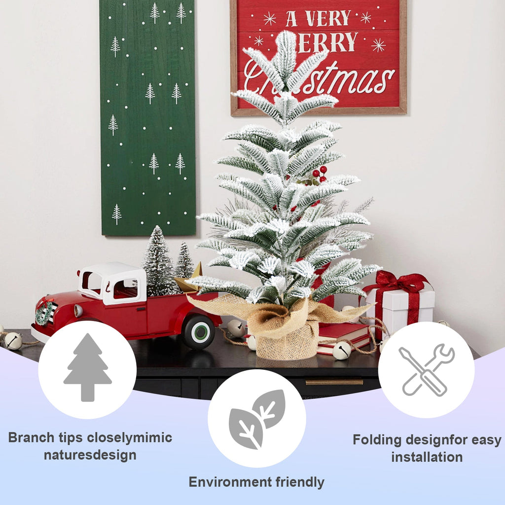 50CM Flocked Tabletop Christmas Tree with Realistic Flocked Branches - Green