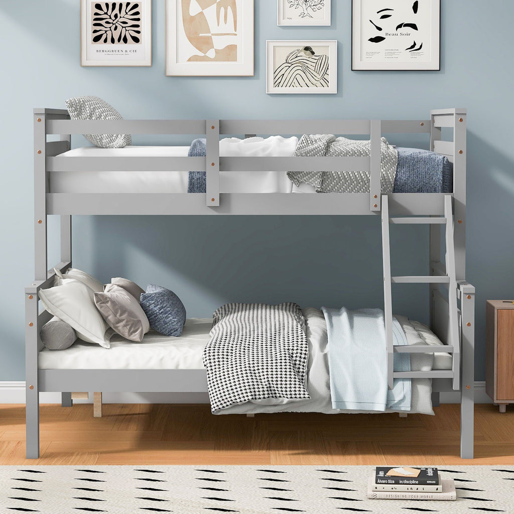 Twin Over Full Bunk Bed with Ladder and Storage Options - White or Dark Gray
