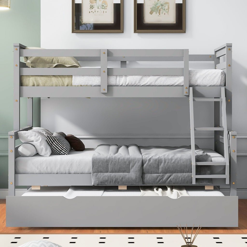 Twin Over Full Bunk Bed with Ladder and Storage Options - White or Dark Gray