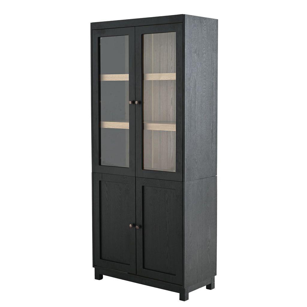 Mid Century Modern Style Tall Display Cabinet With Glass Doors For Collectibles - Black