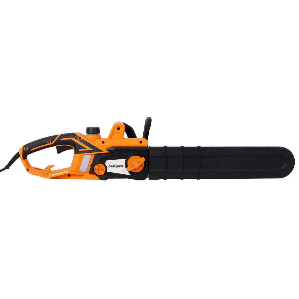 18 Inch Electric Chainsaw with Quick Chain Adjustment Knob - Orange/Black