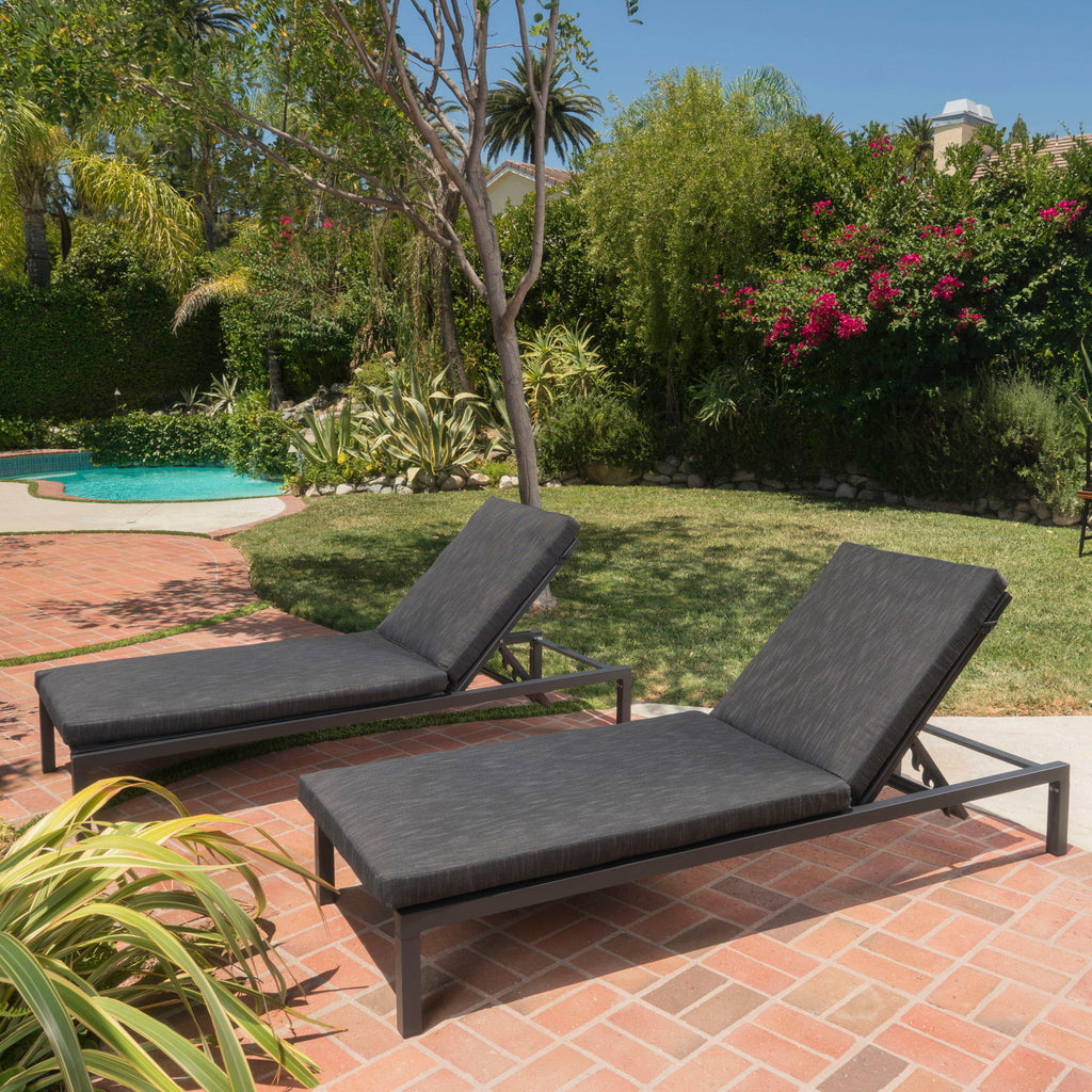 Modern Chaise Lounge with Water-Resistant Cushions - Dark Gray