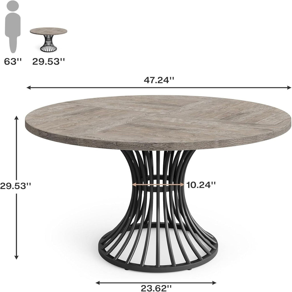 Round Dining Table for 4–6 with Sculpted Metal Base - Gray/Black