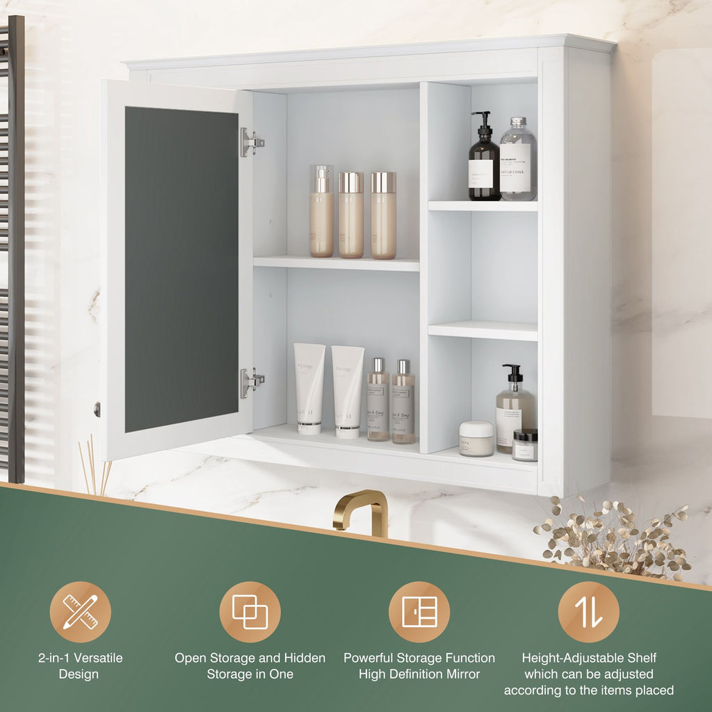 Wall Mounted Medicine Cabinet With Mirror, Storage Cabinet Featuring 6 Open Shelves And Adjustable Interior