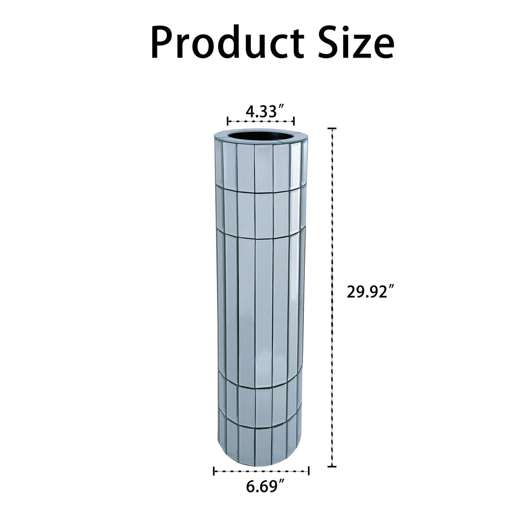 Mirrored Tall Floor Vase with Glass Panels - Silver