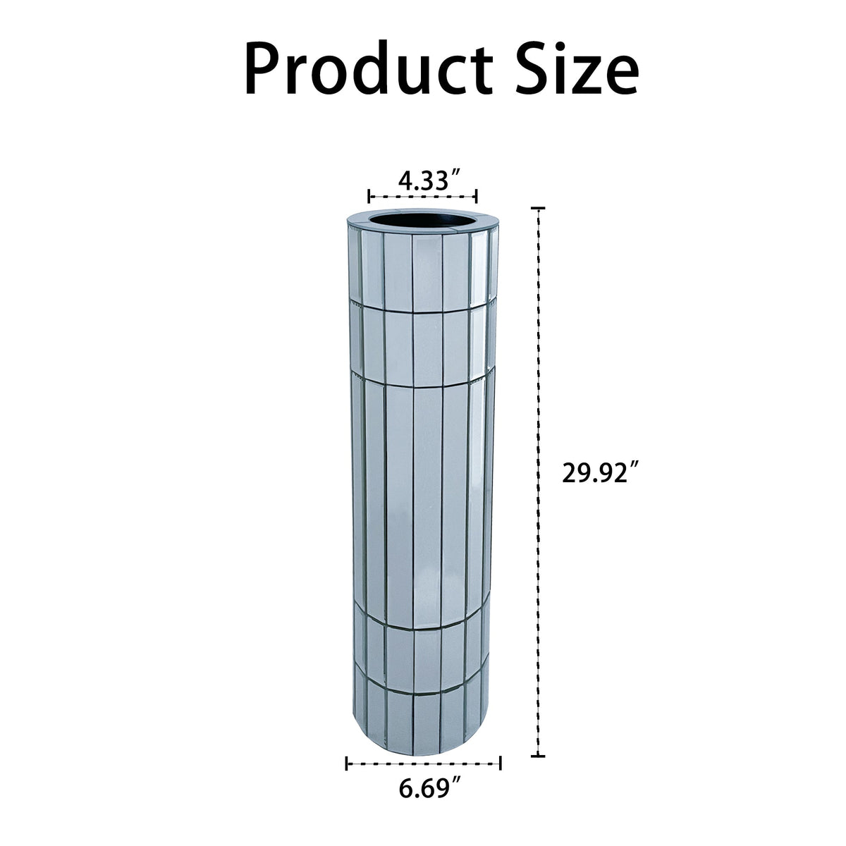 Mirrored Tall Floor Vase with Glass Panels - Silver