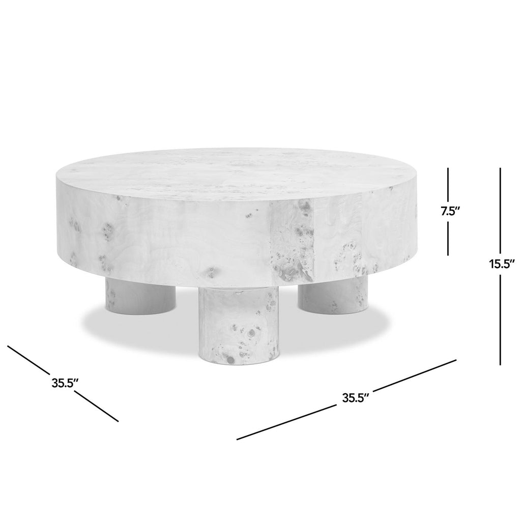 Nebula 35.5" Round Coffee Table with Pillar Legs - Warm Natural Brown Burl Wood