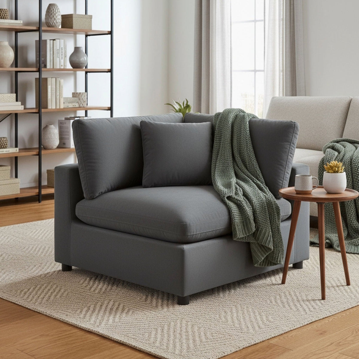 Corner Wedge Chair with Down Blend Cushion - Beige or Dark Gray