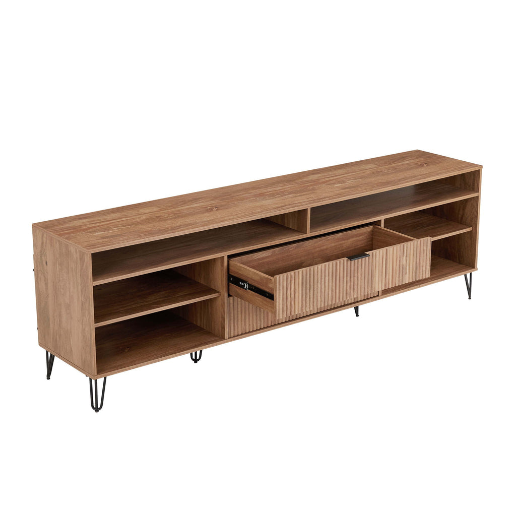 Fluted TV Stand with Storage and Metal Legs - Multiple Colors