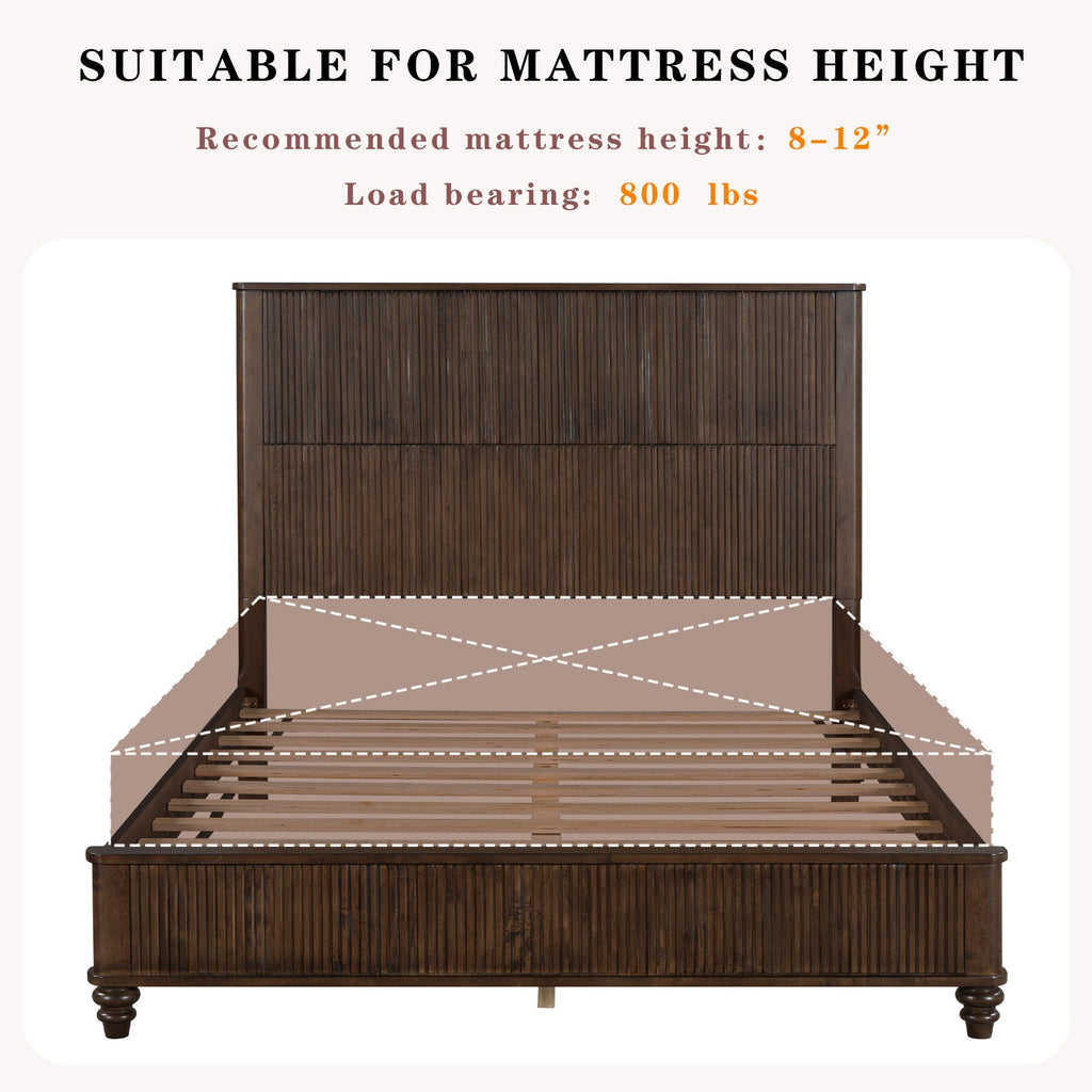 Platform Bed Frame with Tall Headboard - Solid Wood, Queen & King Sizes