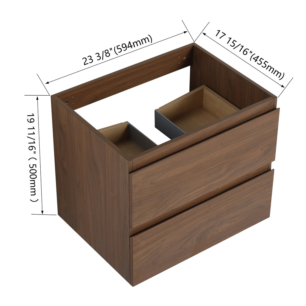 24" Wall-Mounted Bathroom Vanity with Plywood Cabinet - Wood Grain