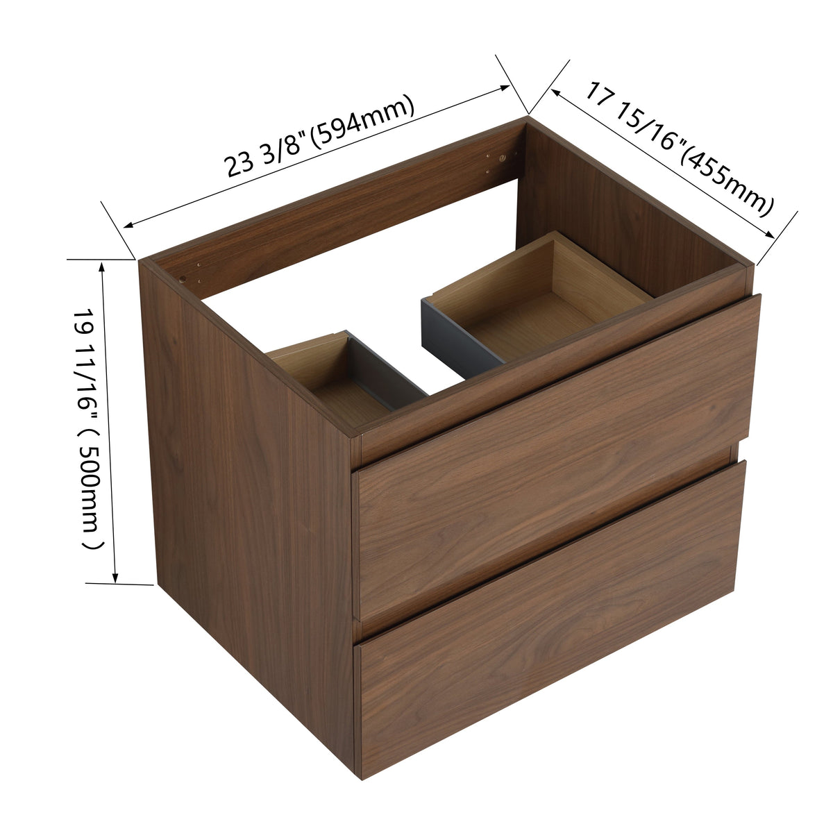 24" Wall-Mounted Bathroom Vanity with Plywood Cabinet - Wood Grain