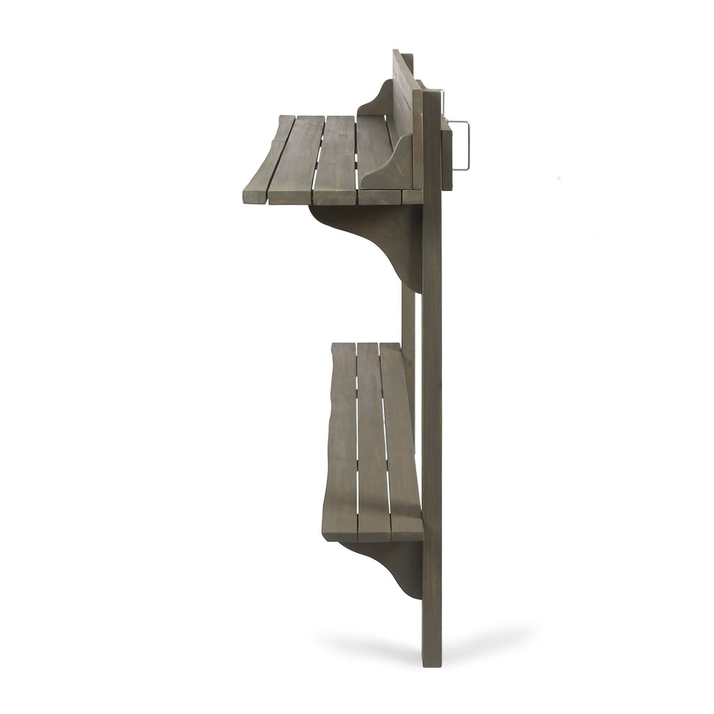 3-Piece Balcony Bar Set with Bottom Shelf Table and 2 Stools, Grey Finish