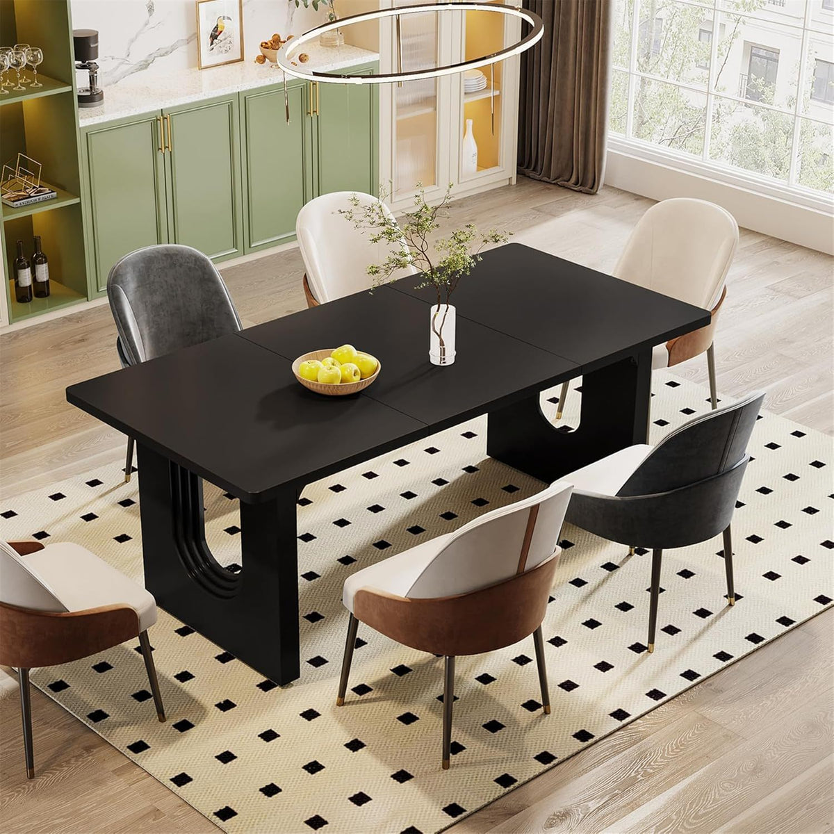 Rectangular Dining Table with Pedestal Base - Black or White
