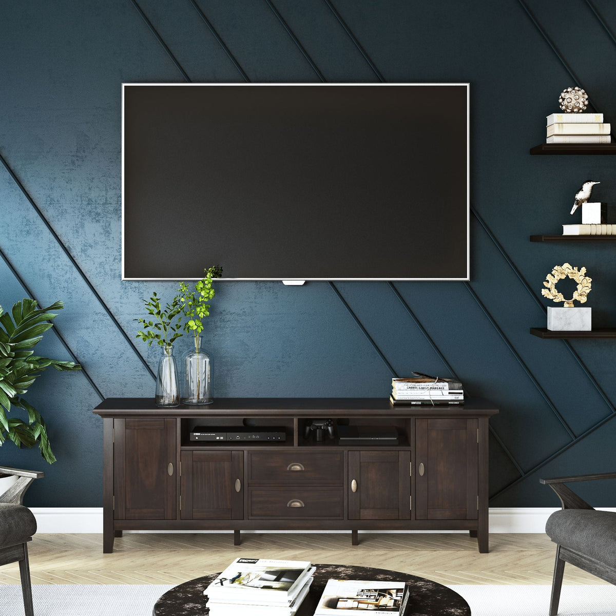 Handcrafted TV Media Stand with Adjustable Shelves - Multiple Colors