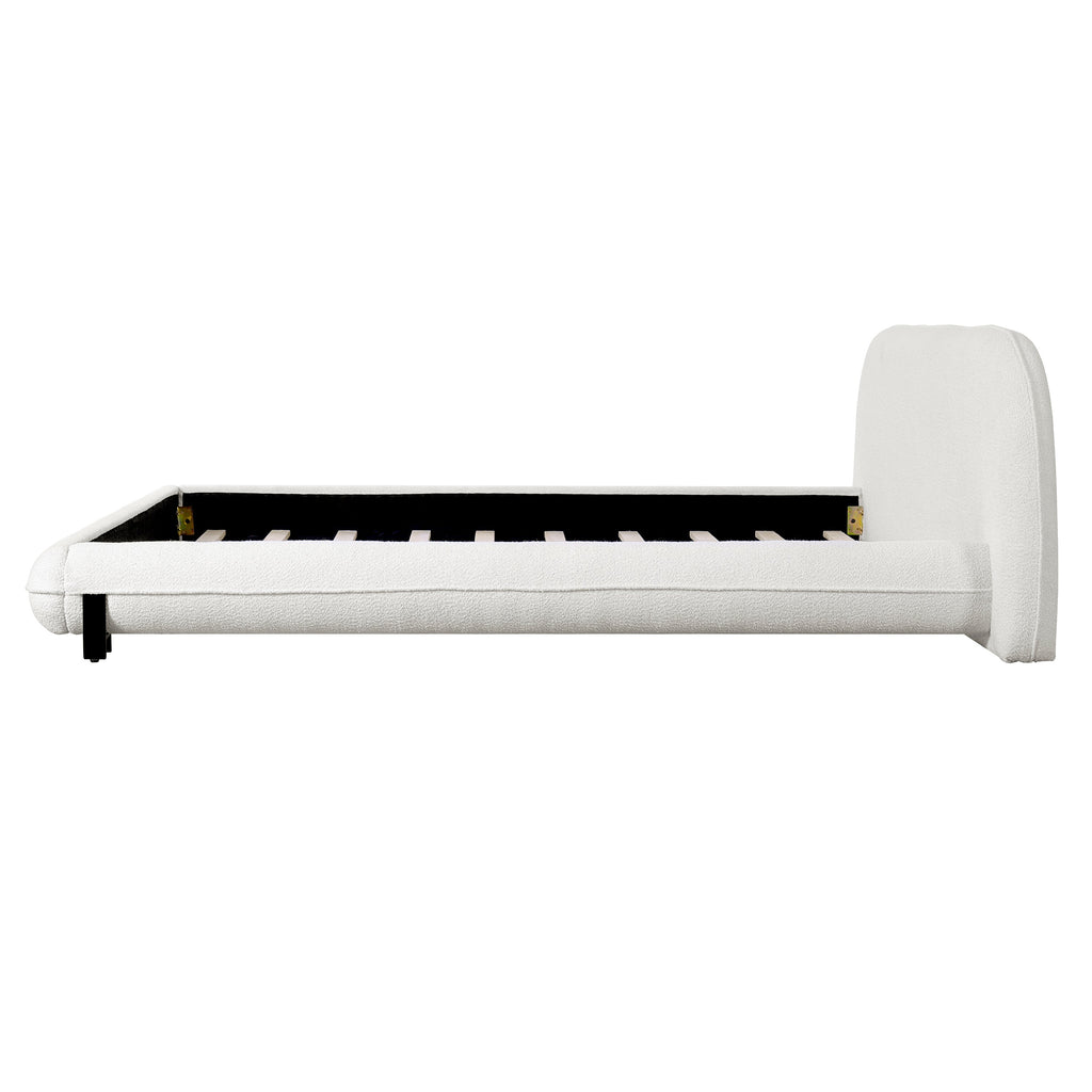 California King Size Bed Frame with Boucle Fabric and Thick Headboard