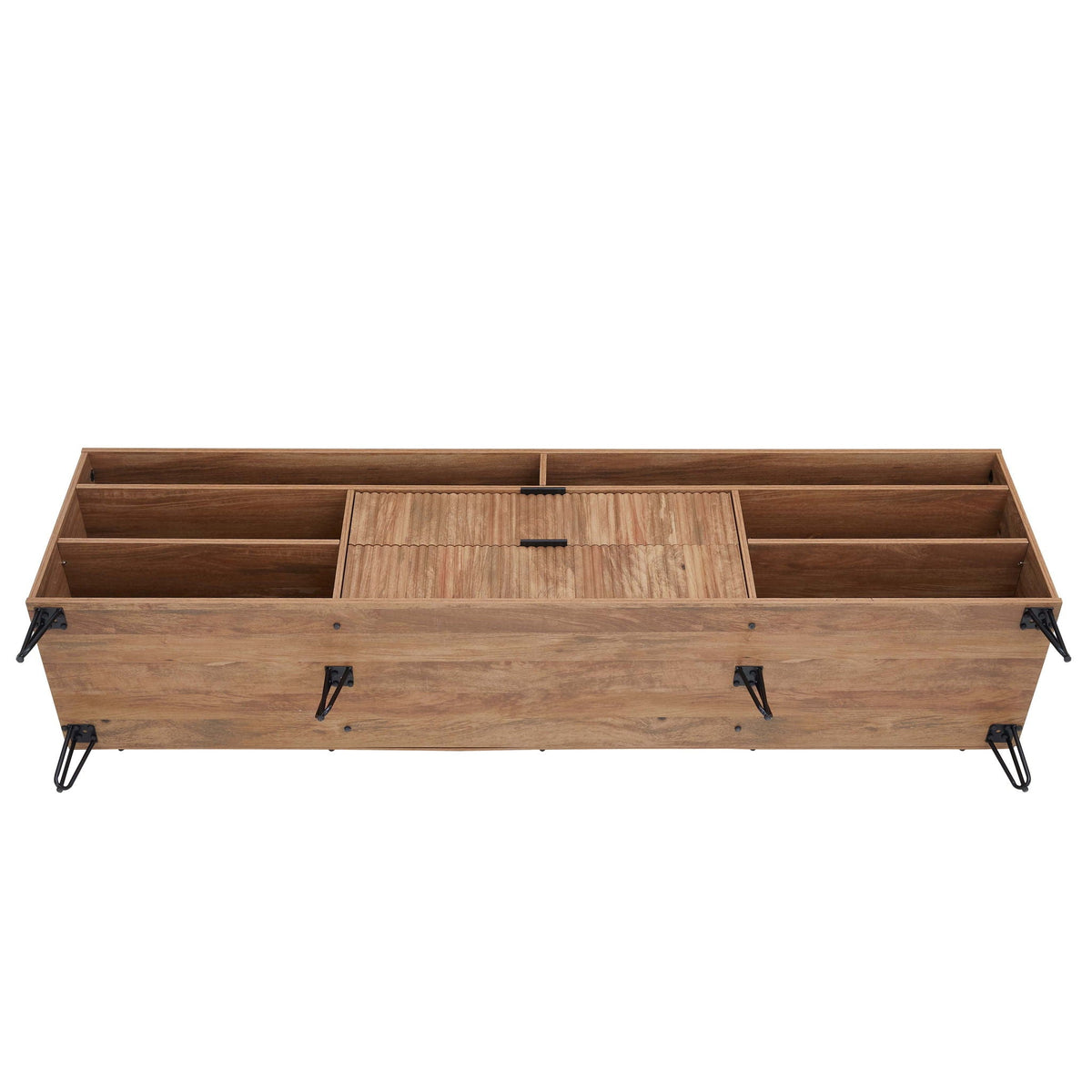 Fluted TV Stand with Storage and Metal Legs - Multiple Colors