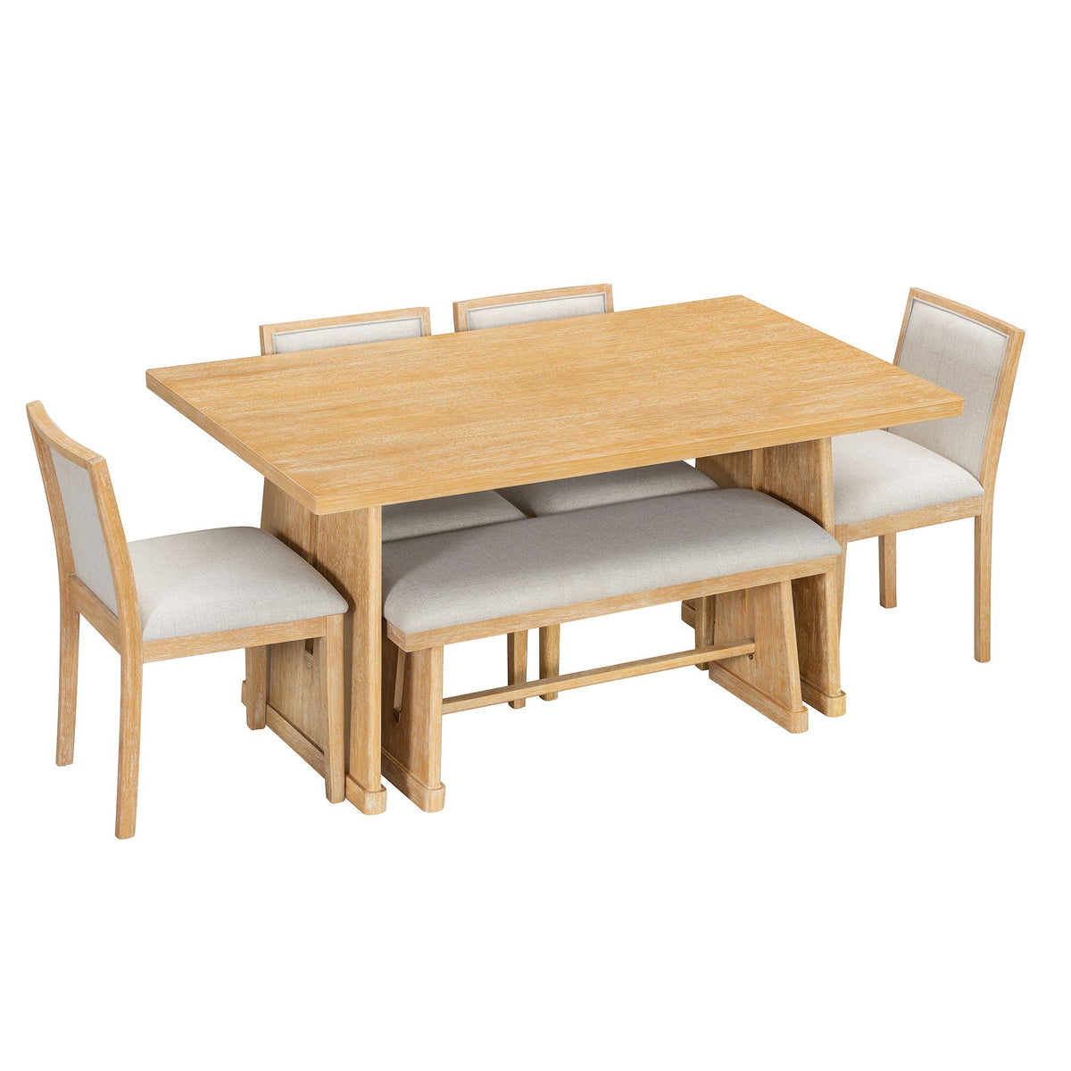 6 Piece Dining Room Set with Upholstered Chairs & Padded Bench - Light or Dark Brown