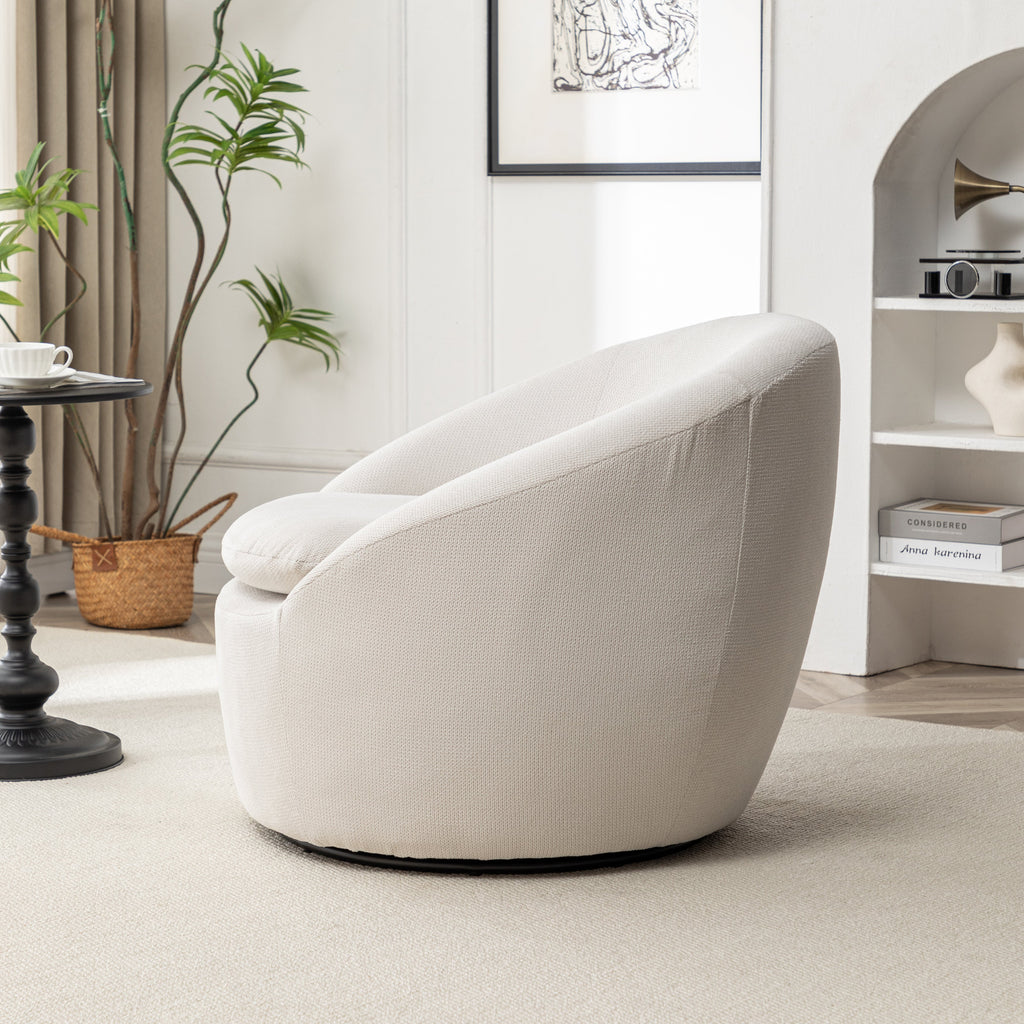 Winnie Modern Teddy Fabric Barrel Chair with 360° Swivel - Beige