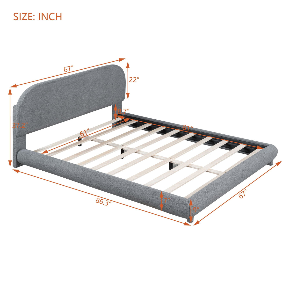 Upholstered Platform Bed With Thick Solid Frame And Stylish Curve-Shaped Design
