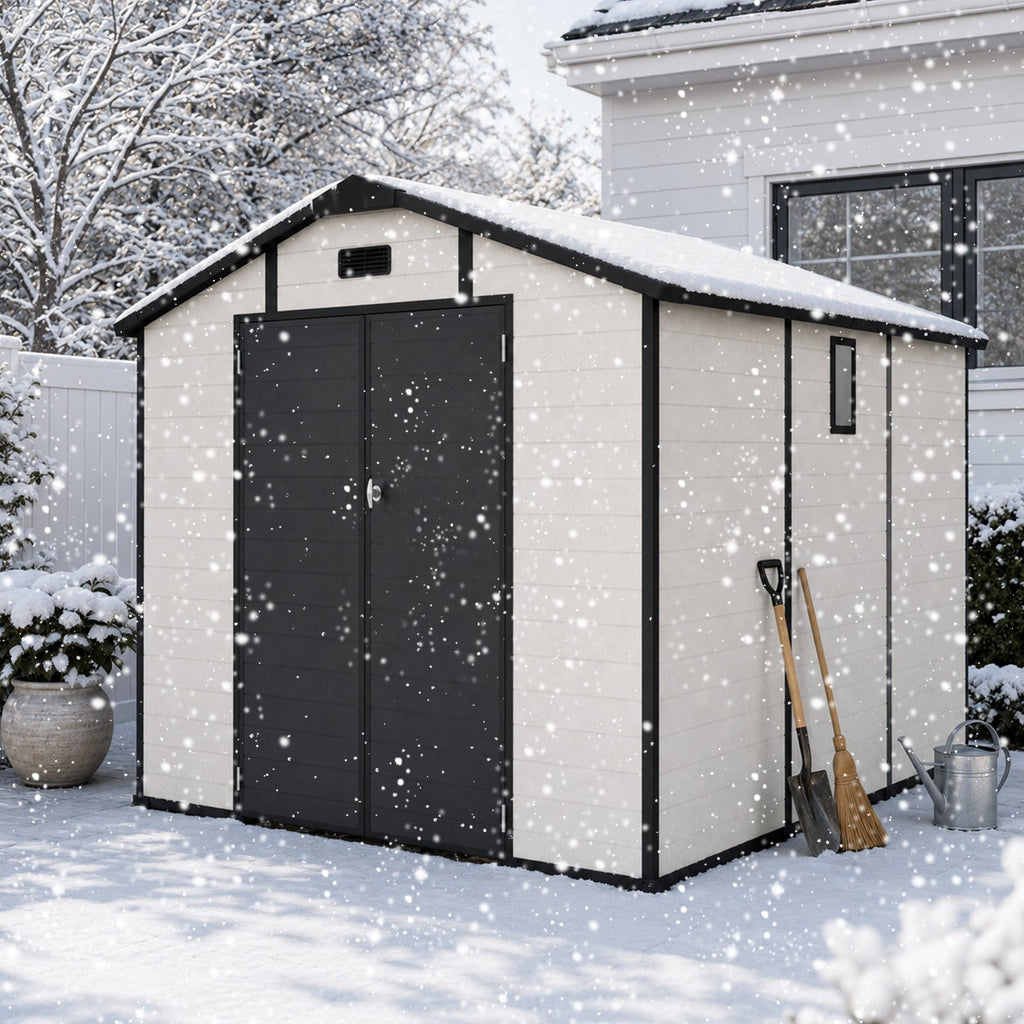8x10 FT Plastic Outdoor Storage Shed with Lockable Design - Grey