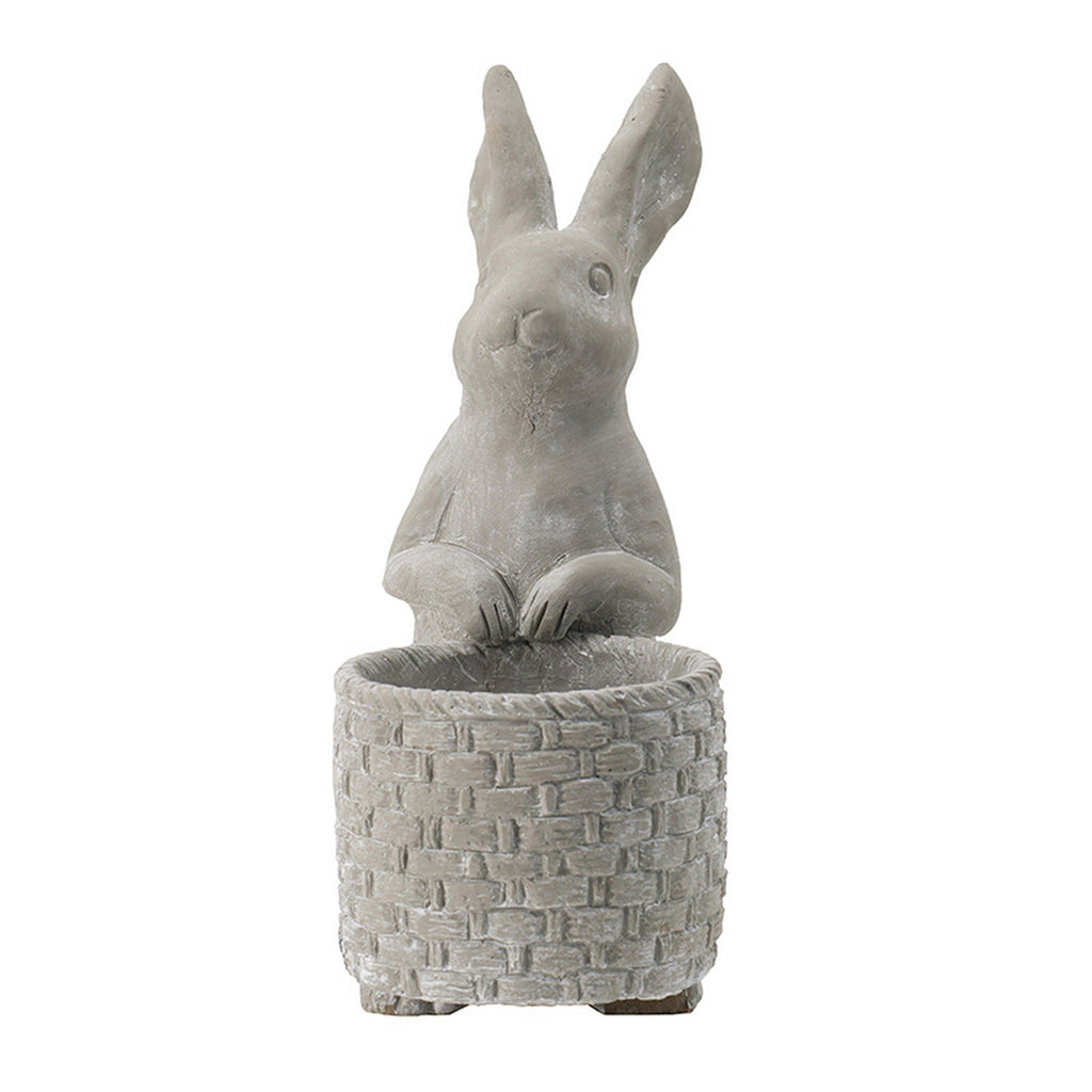 Decorative Cement Rabbit Planter with Basket Detail - Gray