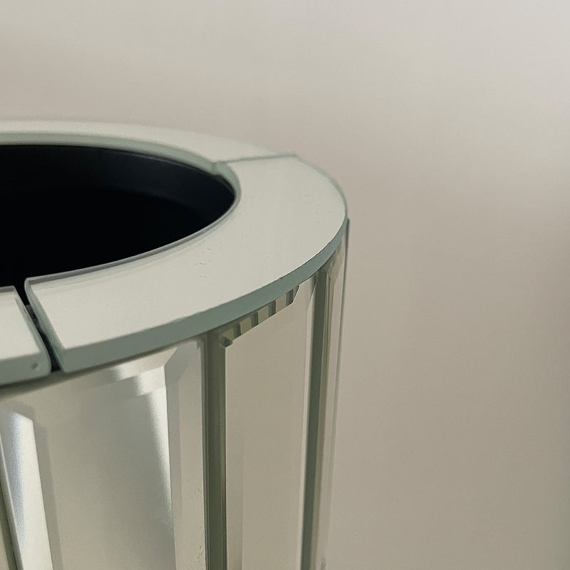 Mirrored Tall Floor Vase with Glass Panels - Silver