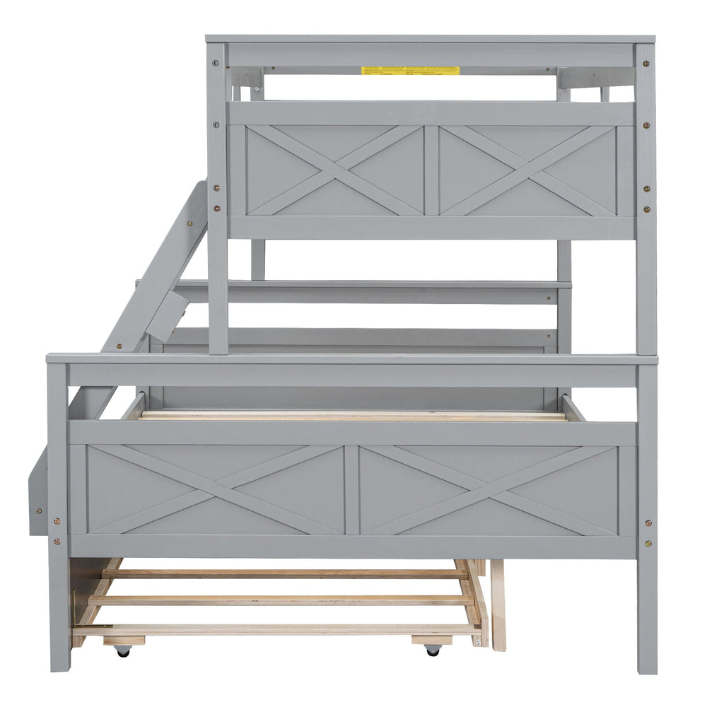 Twin Over Full Bunk Bed with Ladder and Storage Options - White or Dark Gray