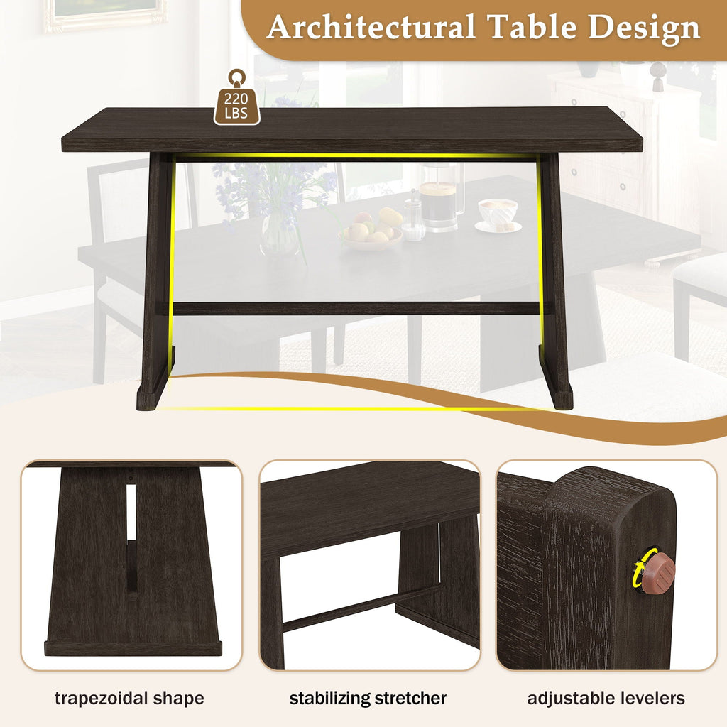 6 Piece Dining Room Set with Upholstered Chairs & Padded Bench - Light or Dark Brown