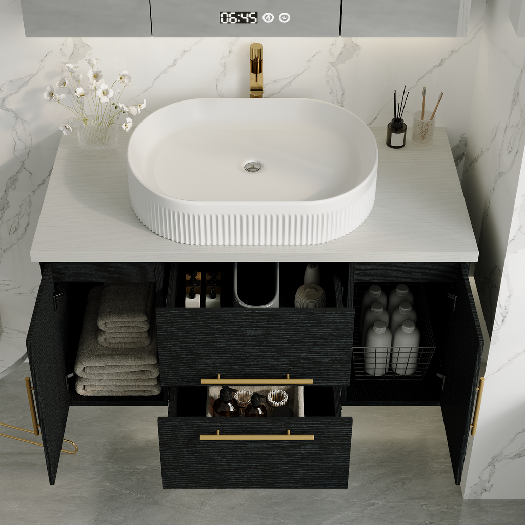 Modern Floating Bathroom Vanity with Ceramic Sink - 39.4 Inch