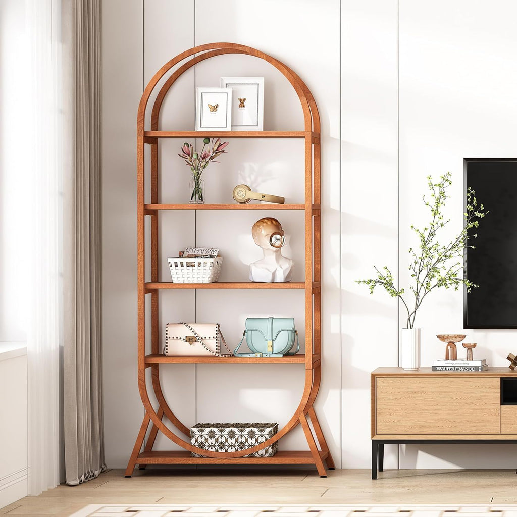 Arched 5 Tier Open Bookshelf with Modern Arch - Brown