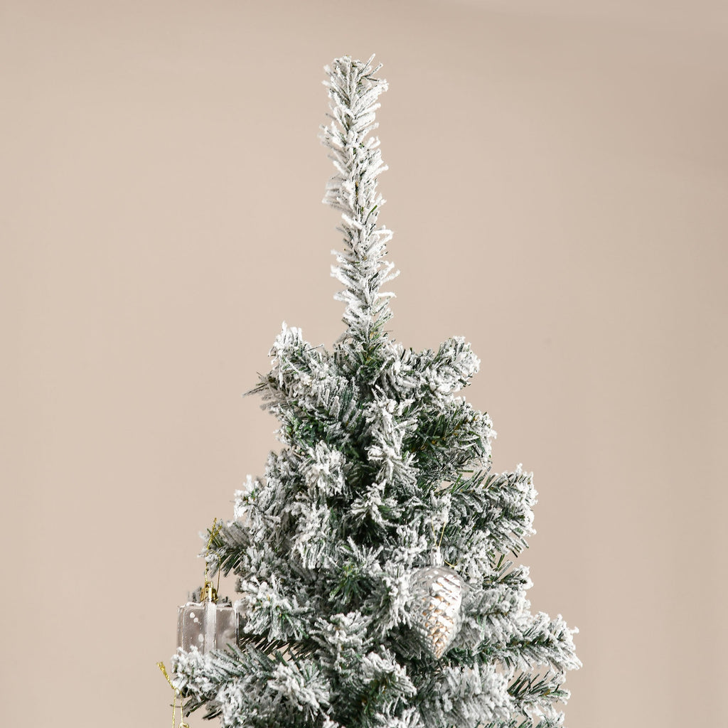 7.5' Tall Slim Artificial Christmas Tree with Snow-Flocked Branches - White