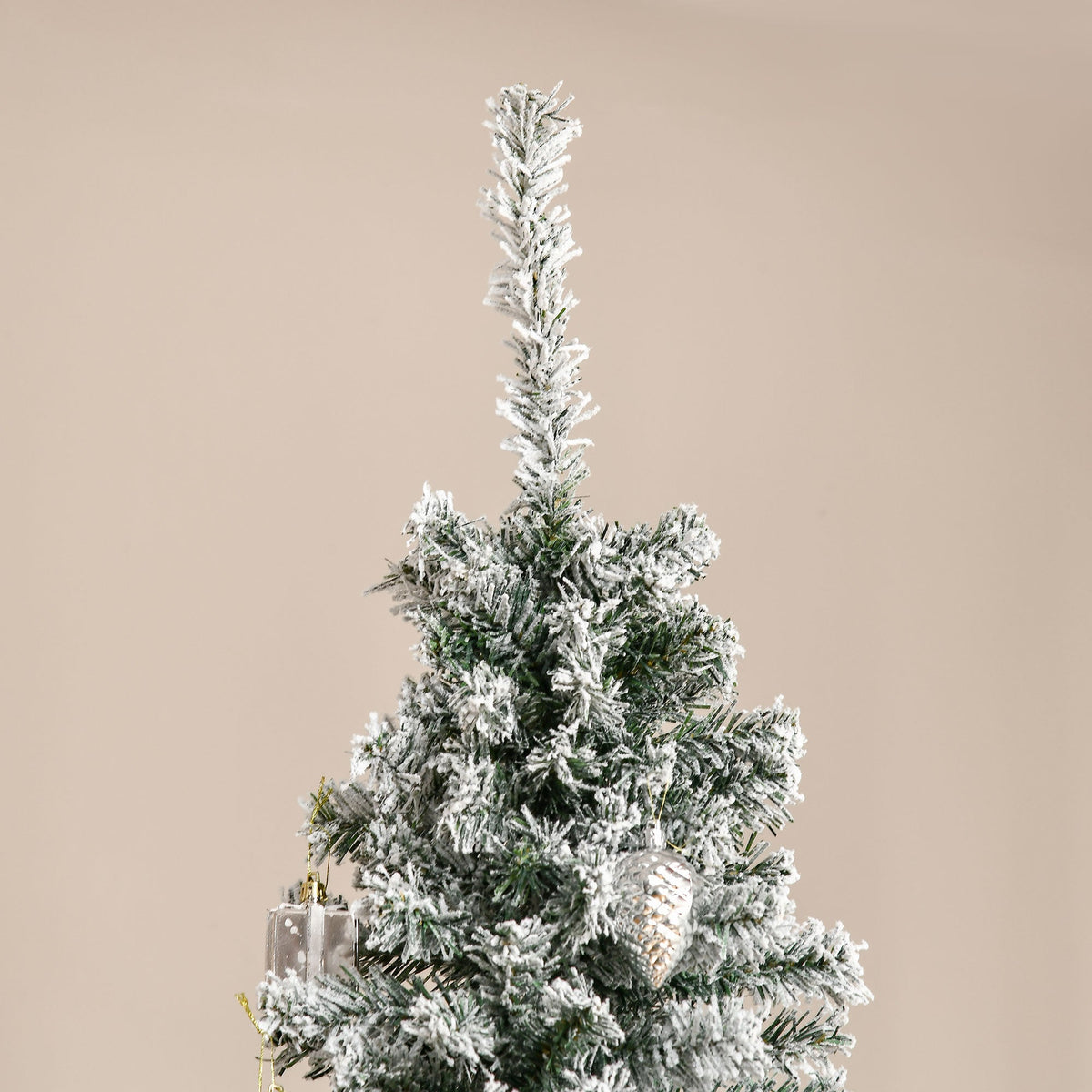 7.5' Tall Slim Artificial Christmas Tree with Snow-Flocked Branches - White