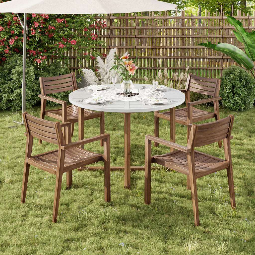 Acacia Wood Outdoor Dining Set with 47.2" Round Table - Natural