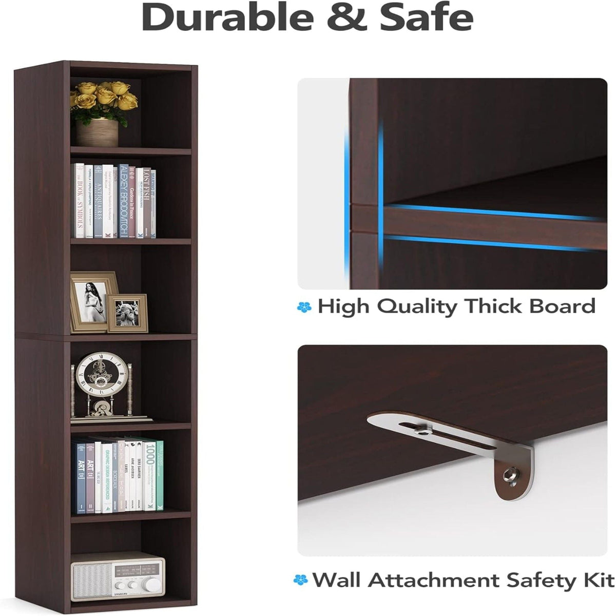 6 Tier Narrow Corner Cube Bookcase with Open Cubes - Light Blue or Dark Brown