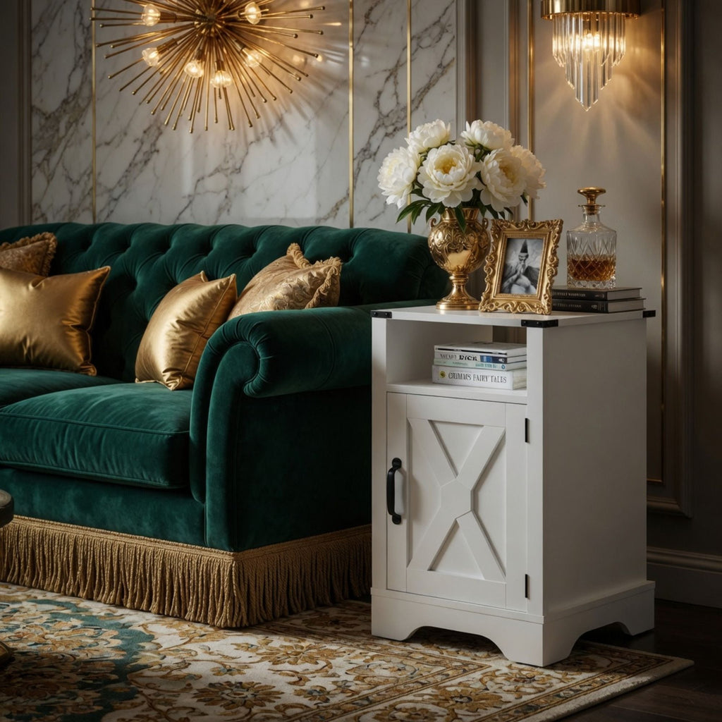 Farmhouse Nightstand with Charging Station & Storage - Multiple Colors