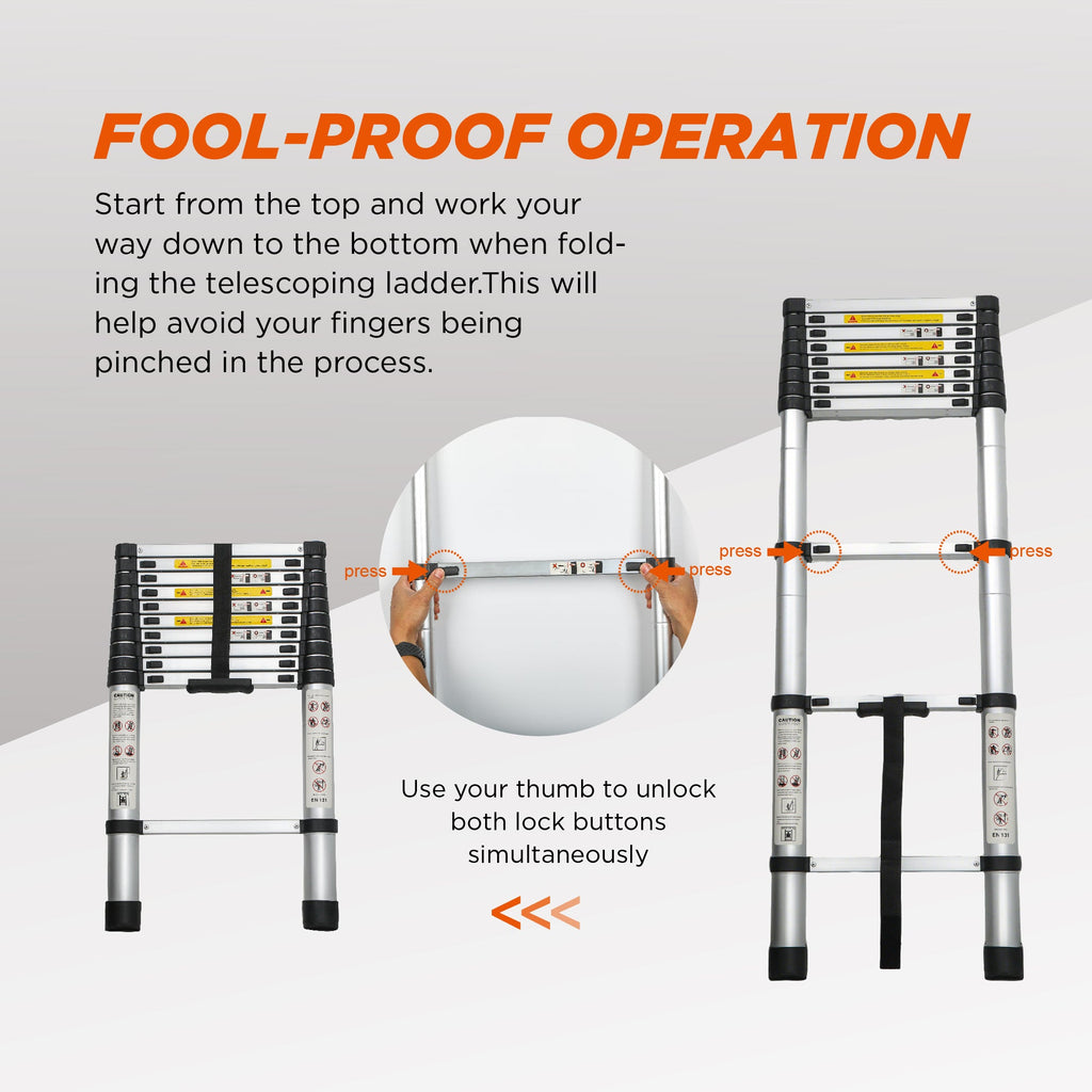 Telescoping Ladder 10.5FT with 300 lb Capacity - Aluminum