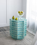 Capiz Design Pedestal Stool with Starburst Capiz Inlay - 17x17x20 Inches