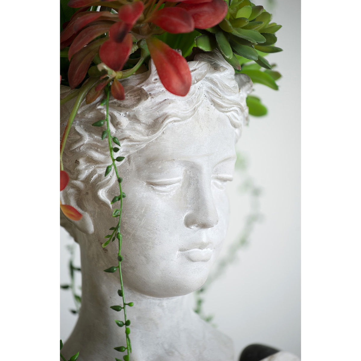 Greek Style Cement Head Planter with Durable Cement Construction - Gray