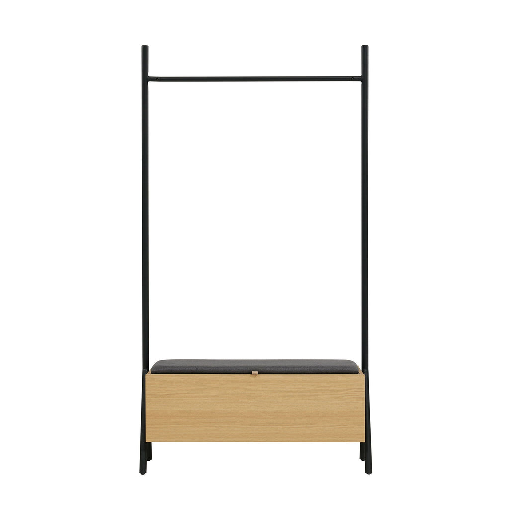 Open Hanging Closet with Upholstered Bench Storage - Light Oak