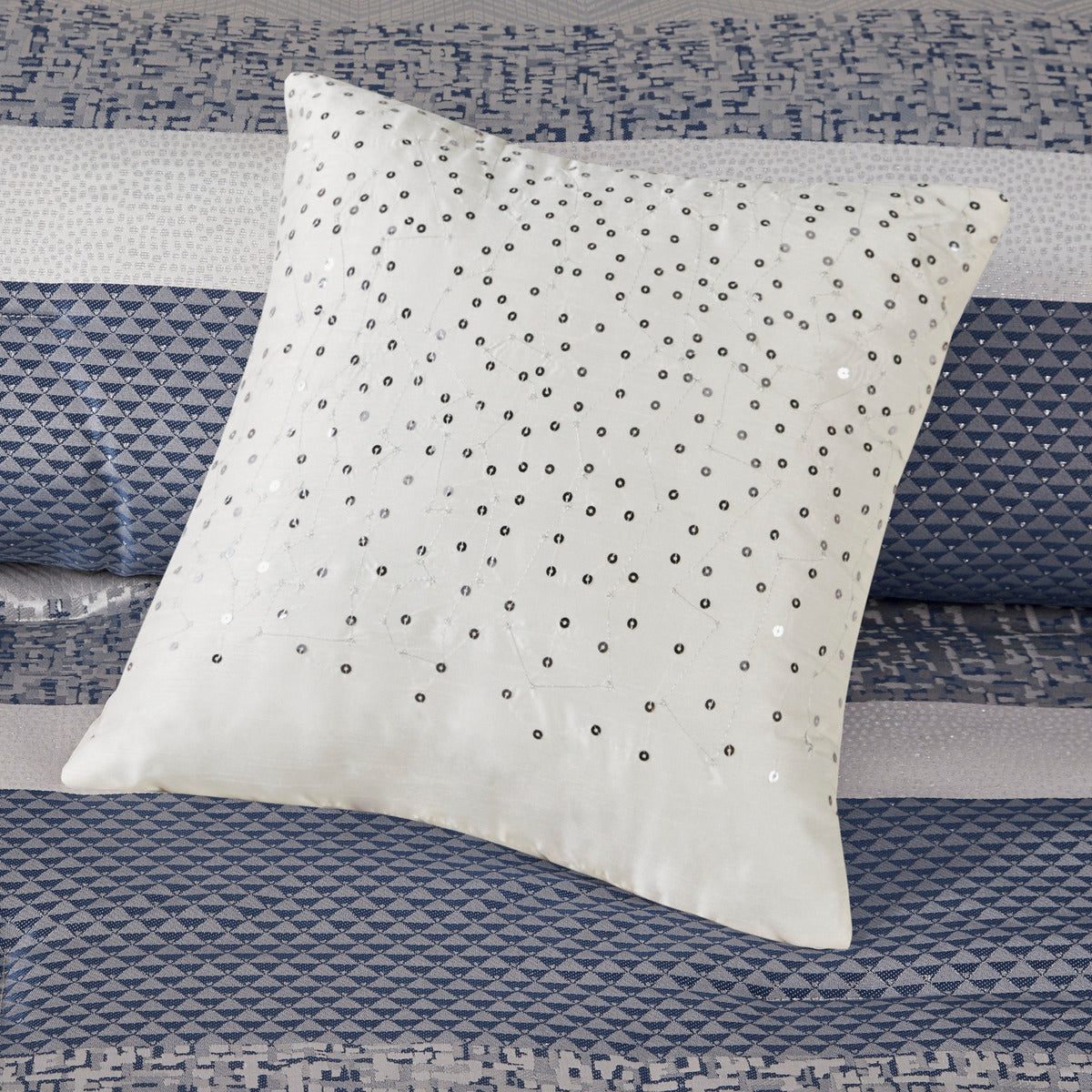 Jacquard Comforter Set 7 Piece with Decorative Pillows - Navy and Grey