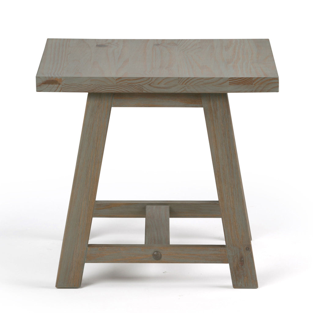 Dark Gray Handcrafted End Table with Sawhorse Supports - Solid Wood