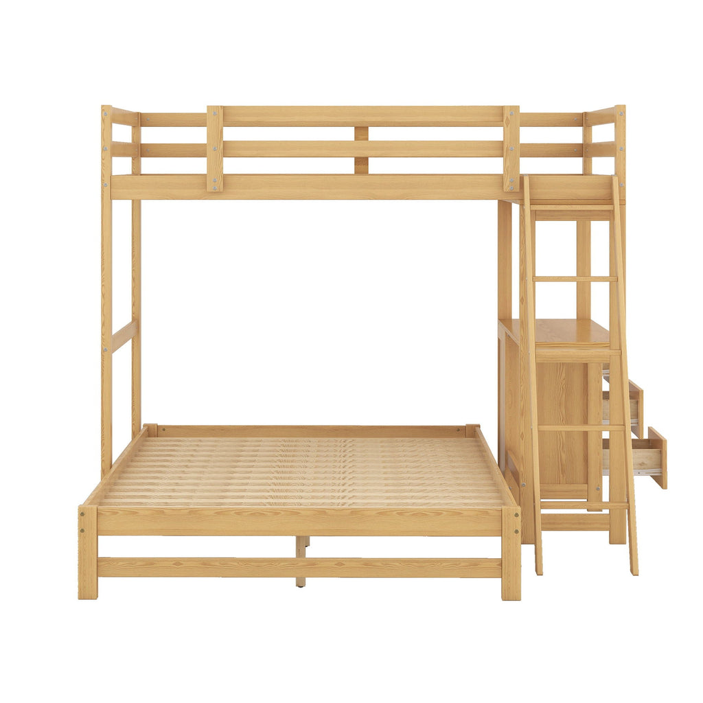 Bunk Bed with Built-In Desk and 3 Drawers - Twin over Full