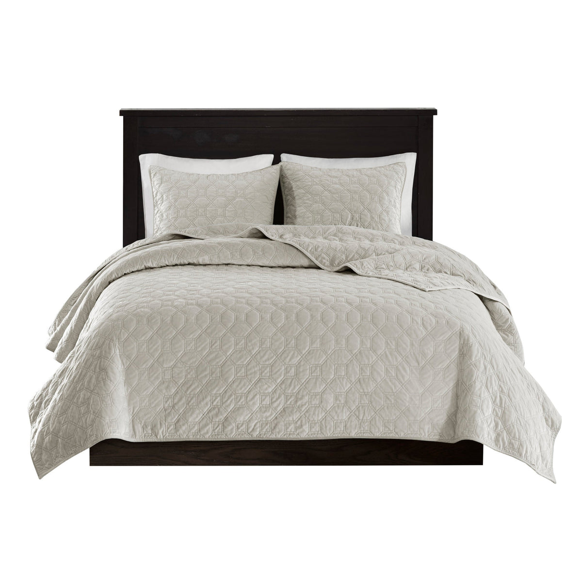 3 Piece Velvet Quilt Set Ivory King/Cal King