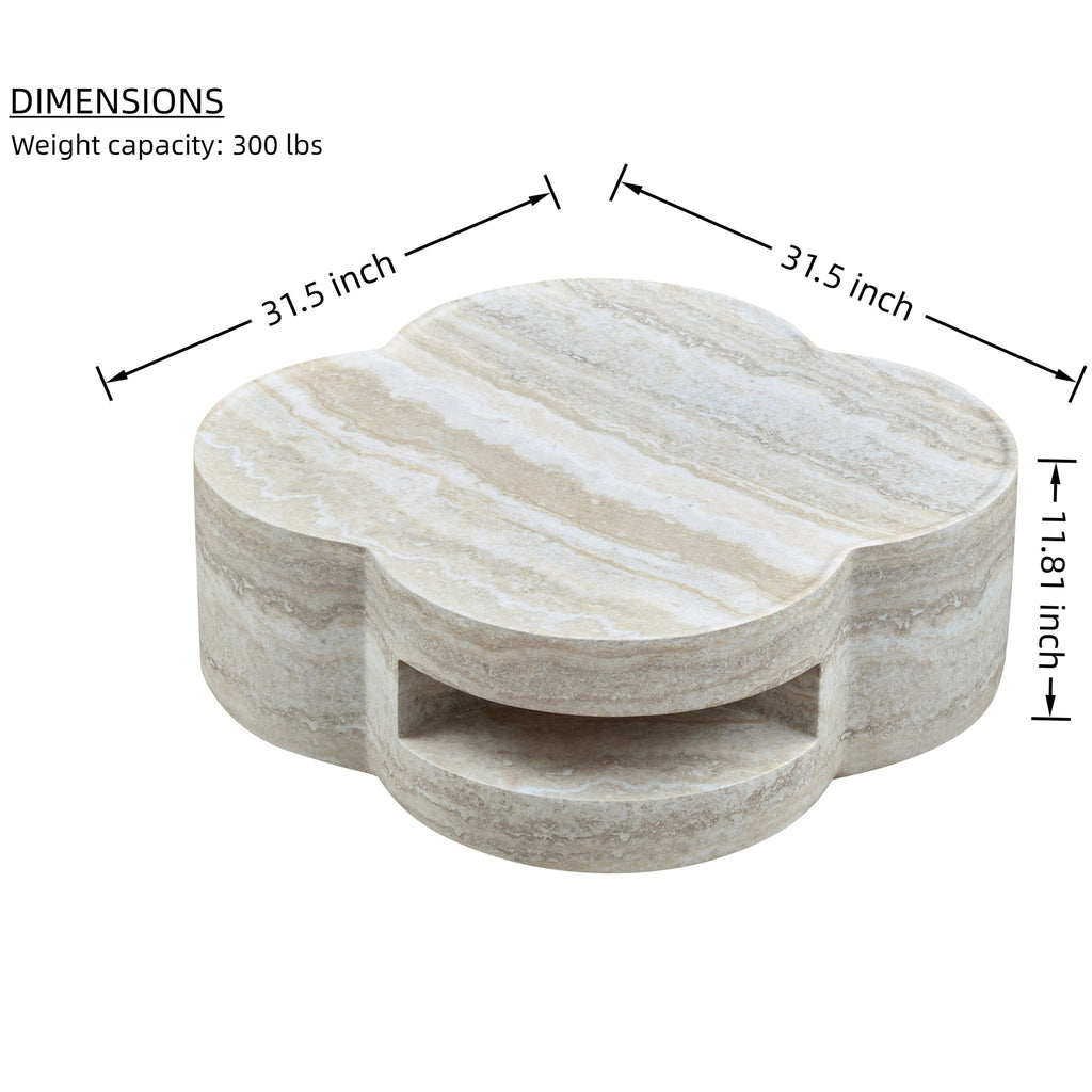 Marble Clover Round Coffee Table with Open Storage